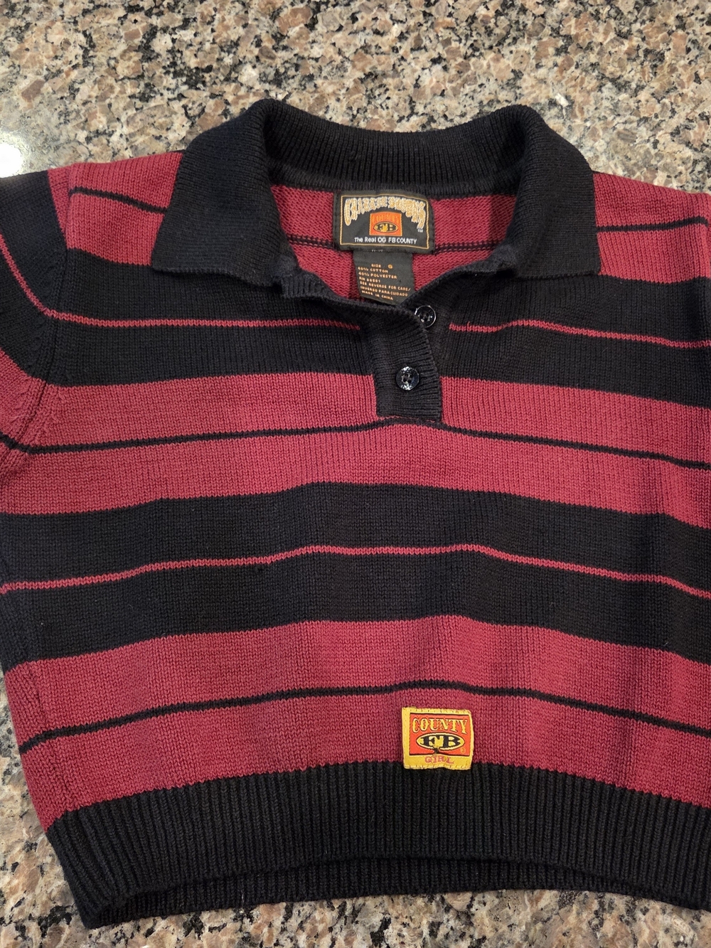 County Co. Striped Cropped Polo Top in Red and Black